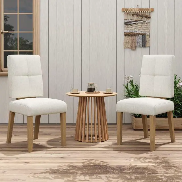 Alt view image 3 of 6 - Wooden Dining Chairs Set of 4, Linen Fabric & Cloud-Soft Cushion Dining Chairs, Sturdy Wood Legs & Reinforced Structure for Kitchen, Living Room, Restaurant, Easy Assembly, Beige