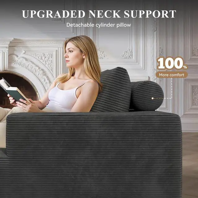 Alt view image 5 of 7 - Boneless Couches for Living Room with Chaise,104" Modular Sectional Sofa with Convertible Ottoman,Cozy Cloud Couch with U-Shaped,Sponge Compression Sofas in a Box,No Assembly Required(Gray) 1pcs