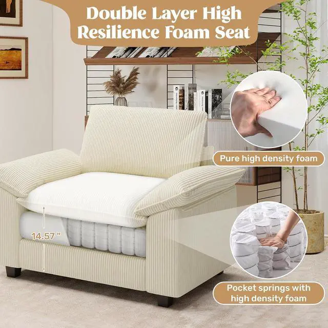 Alt view image 4 of 4 - 49" Single Sofa Seat,Comfy Cloud Couch Sectional Sofa, Corduroy Sleeper Deep Seat Sofas for Living Room,Bedroom and Apartment,Beige