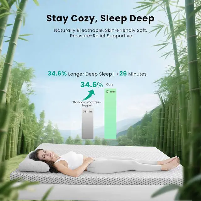 Alt view image 2 of 7 - Bamboo Mattress Topper Twin XL Size 4 Inch, Cooling Gel & Bamboo Charcoal Memory Foam Mattress Topper for Back Pain Relief, Firm Dual-Layer Foam Bed Pad with Removable Cover College Dorm