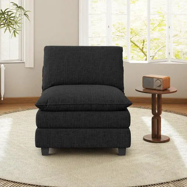 Main image of 37" Single Sofa Seat,Comfy Cloud Couch Sectional Sofa,Chenille Sleeper Deep Seat Sofas for Living Room,Bedroom and Apartment,Black