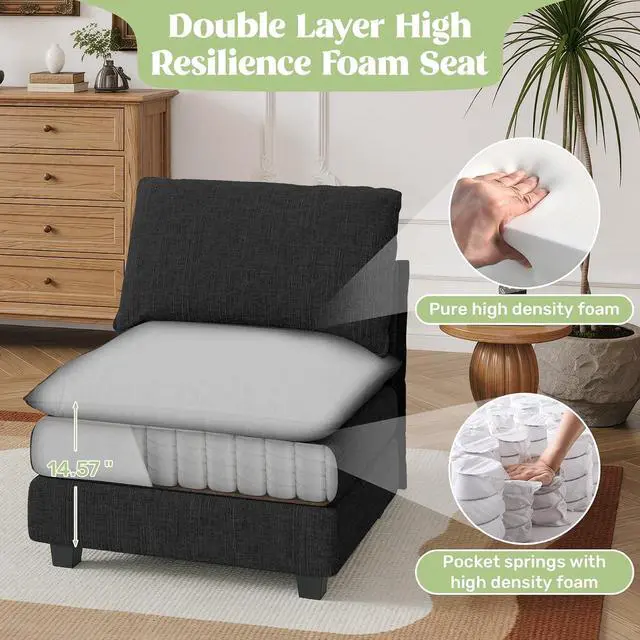 Alt view image 4 of 4 - 37" Single Sofa Seat,Comfy Cloud Couch Sectional Sofa,Chenille Sleeper Deep Seat Sofas for Living Room,Bedroom and Apartment,Black