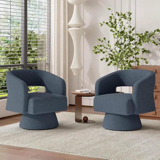 Main image of Swivel Barrel Accent Chair,Oversized Teddy Upholstered Round Swivel Chair,Modern Luxury 360 Degree Living Room Vanity Chair for Bedroom Office,Blue