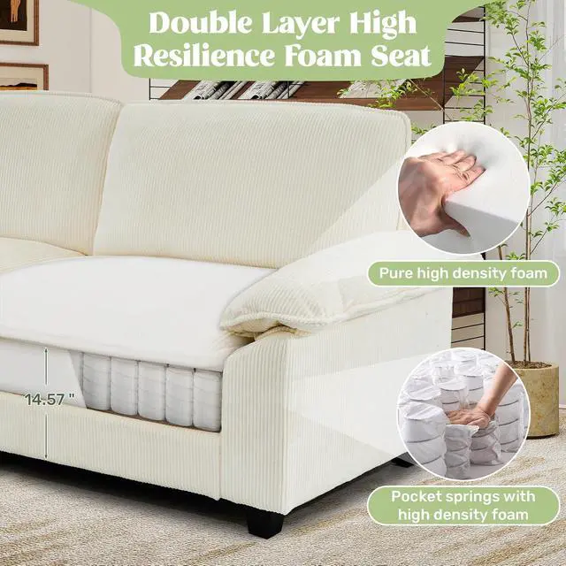 Alt view image 4 of 5 - 86" Modular Sectional Sofa,Comfy Cloud Couch Sectional Sofa,Loveseat Corduroy Sleeper Deep Seat Sofas for Living Room,Bedroom and Apartment,Beige