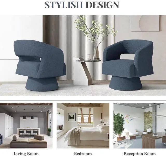 Alt view image 6 of 6 - Swivel Barrel Accent Chair,Oversized Teddy Upholstered Round Swivel Chair,Modern Luxury 360 Degree Living Room Vanity Chair for Bedroom Office,Blue,1PCS