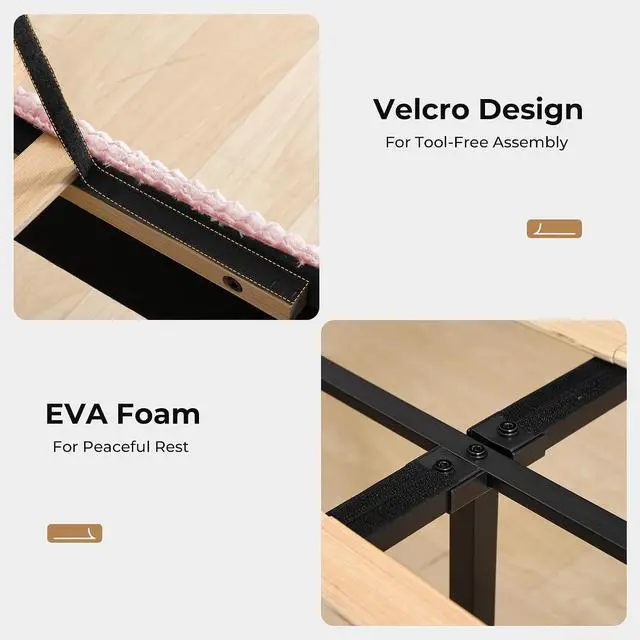 Alt view image 7 of 7 - Full Size Bed Frame with 51" Tall Headboard, Upholstered Corduroy Platform Bed, Easy Assembly, No Box Spring Needed, Pink