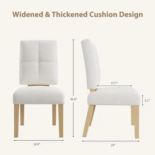 Alt view image 2 of 7 - Wooden Dining Chairs Set of 4, Dining Room Chairs with Wood Legs, Cloud-Like Cushion & Reinforcement Structure Design for Kitchen/Living Room/Restaurant, Easy Assembly