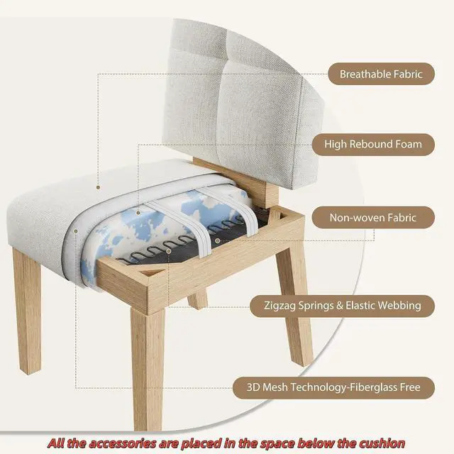 Alt view image 5 of 7 - Wooden Dining Chairs Set of 4, Dining Room Chairs with Wood Legs, Cloud-Like Cushion & Reinforcement Structure Design for Kitchen/Living Room/Restaurant, Easy Assembly