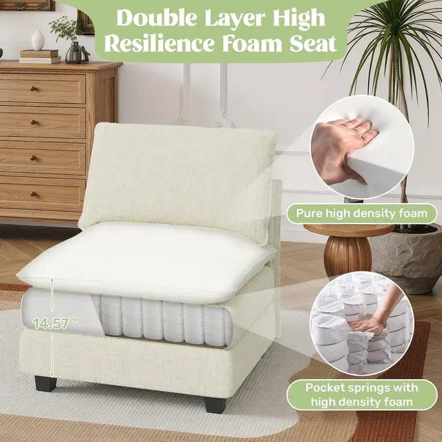 Alt view image 4 of 4 - 37" Single Sofa Seat,Comfy Cloud Couch Sectional Sofa, Chenille Sleeper Deep Seat Sofas for Living Room,Bedroom and Apartment,Beige