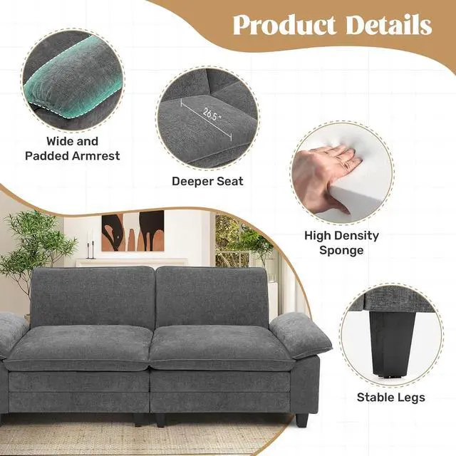 Alt view image 4 of 5 - 86" Modular Sectional Sofa,Comfy Cloud Couch Sectional Sofa,Loveseat Chenille Sleeper Deep Seat Sofas for Living Room,Bedroom and Apartment,Dark Gary