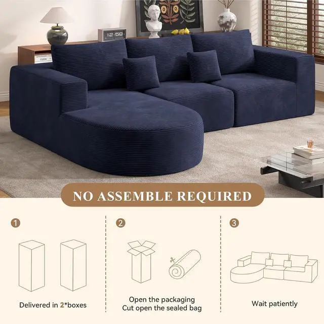 Alt view image 7 of 7 - L-Shaped Boneless Couch,104" Couches for Living Room with Curved Chaise,Modular Sectional Sofa with Deep Seat,Modern Cozy Cloud Compression Sofas,No Assembly Required(Blue) 1PCS