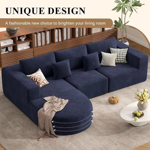 Alt view image 6 of 7 - L-Shaped Boneless Couch,104" Couches for Living Room with Curved Chaise,Modular Sectional Sofa with Deep Seat,Modern Cozy Cloud Compression Sofas,No Assembly Required(Blue) 1PCS