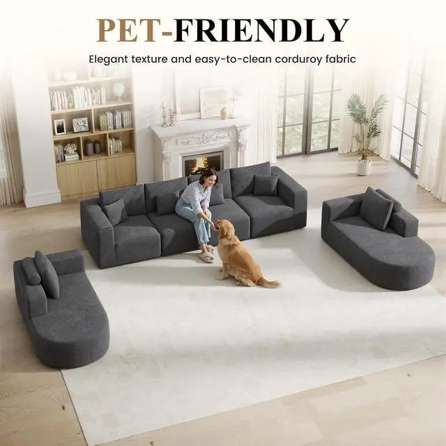 Alt view image 3 of 7 - Living Room Furniture Sets,Modern U Shaped Modular Sectional Sofa,Convertible Cloud Couches for Living Room,Comfy 4 Seater with 2 Chaise Furniture Set, Boneless Couch Sofa,1 PCS