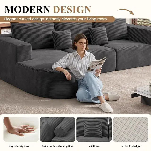 Alt view image 4 of 7 - Living Room Furniture Sets,Modern U Shaped Modular Sectional Sofa,Convertible Cloud Couches for Living Room,Comfy 4 Seater with 2 Chaise Furniture Set, Boneless Couch Sofa,1 PCS