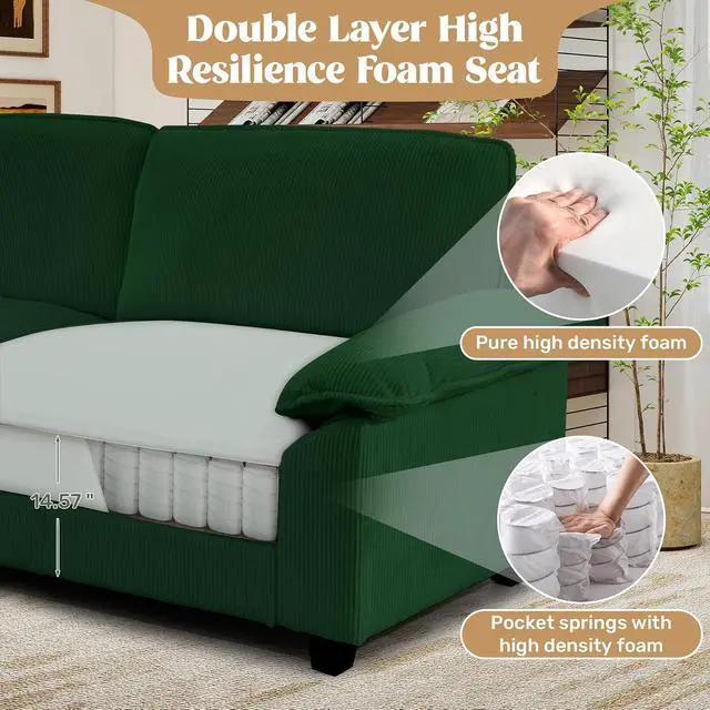 Alt view image 4 of 4 - 86" Modular Sectional Sofa,Comfy Cloud Couch Sectional Sofa,Loveseat Corduroy Sleeper Deep Seat Sofas for Living Room,Bedroom and Apartment,Green