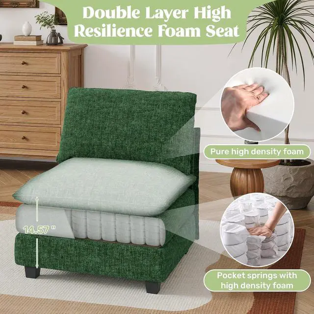 Alt view image 4 of 4 - 37" Single Sofa Seat,Comfy Cloud Couch Sectional Sofa, Chenille Sleeper Deep Seat Sofas for Living Room,Bedroom and Apartment,Green