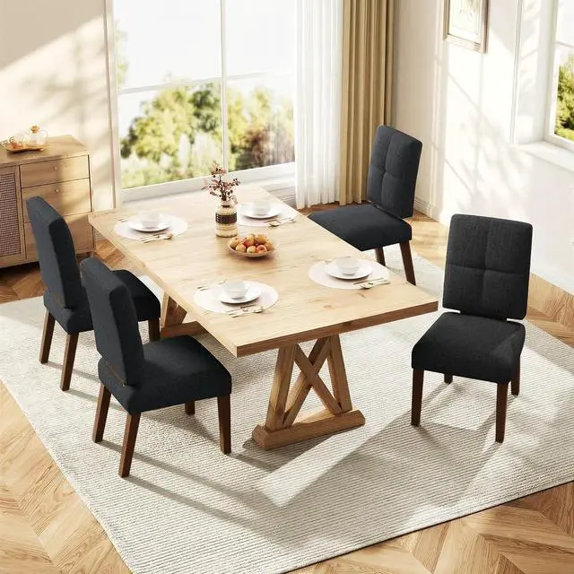 Main image of Wooden Dining Chairs Set of 4, Dining Room Chairs with Wood Legs, Cloud-Like Cushion & Reinforcement Structure Design for Kitchen/Living Room/Restaurant, Easy Assembly