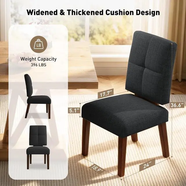 Alt view image 2 of 7 - Wooden Dining Chairs Set of 2, Dining Room Chairs with Wood Legs, Cloud-Like Cushion & Reinforcement Structure Design for Kitchen/Living Room/Restaurant, Easy Assembly