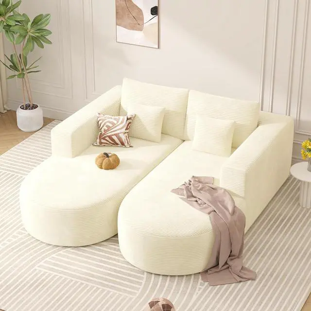 Main image of Modular Sectional Sofa Bed,Convertible Cloud Couches for Living Room,2 Chaise Corduroy Boneless Couch Sleeper Sofa Set,Oversized Chaise Lounge Chair for Bedroom,No Assembly Required,Beige 1PCS