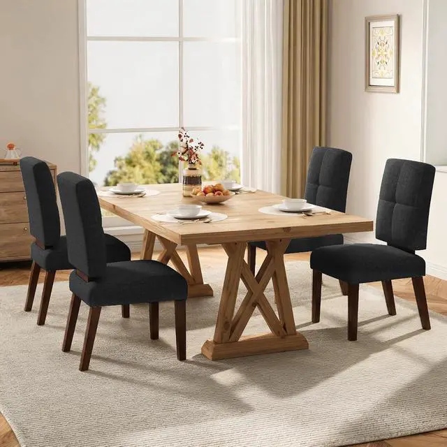 Alt view image 6 of 7 - Wooden Dining Chairs Set of 4, Dining Room Chairs with Wood Legs, Cloud-Like Cushion & Reinforcement Structure Design for Kitchen/Living Room/Restaurant, Easy Assembly
