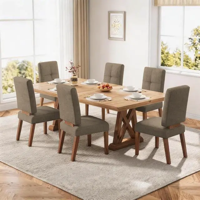 Main image of Wooden Dining Chairs Set of 6, Dining Room Chairs with Wood Legs, Cloud-Like Cushion & Reinforcement Structure Design for Kitchen/Living Room/Restaurant, Easy Assembly