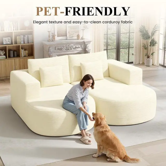 Alt view image 3 of 7 - Modular Sectional Sofa Bed,Convertible Cloud Couches for Living Room,2 Chaise Corduroy Boneless Couch Sleeper Sofa Set,Oversized Chaise Lounge Chair for Bedroom,No Assembly Required,Beige 1PCS