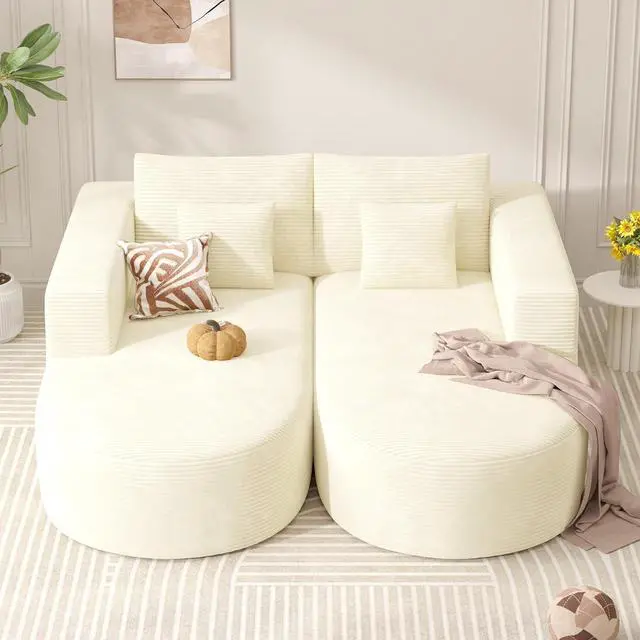 Alt view image 6 of 7 - Modular Sectional Sofa Bed,Convertible Cloud Couches for Living Room,2 Chaise Corduroy Boneless Couch Sleeper Sofa Set,Oversized Chaise Lounge Chair for Bedroom,No Assembly Required,Beige 1PCS