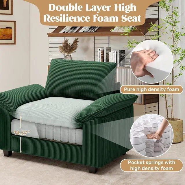 Alt view image 4 of 4 - 49" Single Sofa Seat,Comfy Cloud Couch Sectional Sofa, Corduroy Sleeper Deep Seat Sofas for Living Room,Bedroom and Apartment,Green