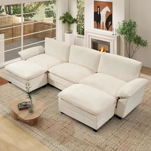 Main image of 118" Modular Sectional Sofa,Comfy Cloud Couch Sectional Sofa with Ottoman,U Shaped 5-Seat Chenille Sleeper Deep Seat Sofas for Living Room,Bedroom and Apartment,Beige