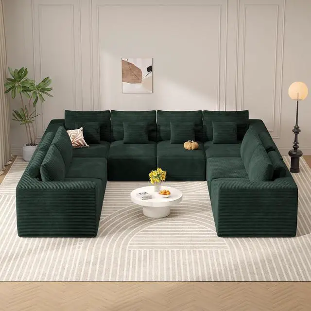Alt view image 7 of 7 - Modern U Shaped Modular Sectional Sofa, Convertible Oversized Cloud Couches for Living Room, Comfy 8 Seater Corduroy Boneless Couch Sofa Set, No Assembly Required, Beige 1 PCS