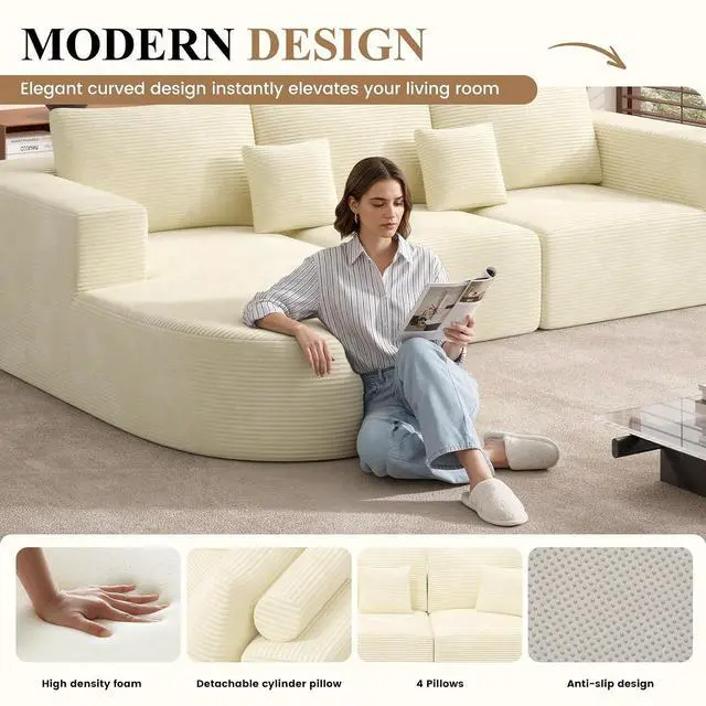 Alt view image 4 of 7 - Living Room Furniture Sets,Modern U Shaped Modular Sectional Sofa,Convertible Cloud Couches for Living Room,Comfy 4 Seater with 2 Chaise Furniture Set, Boneless Couch Sofa,1 PCS
