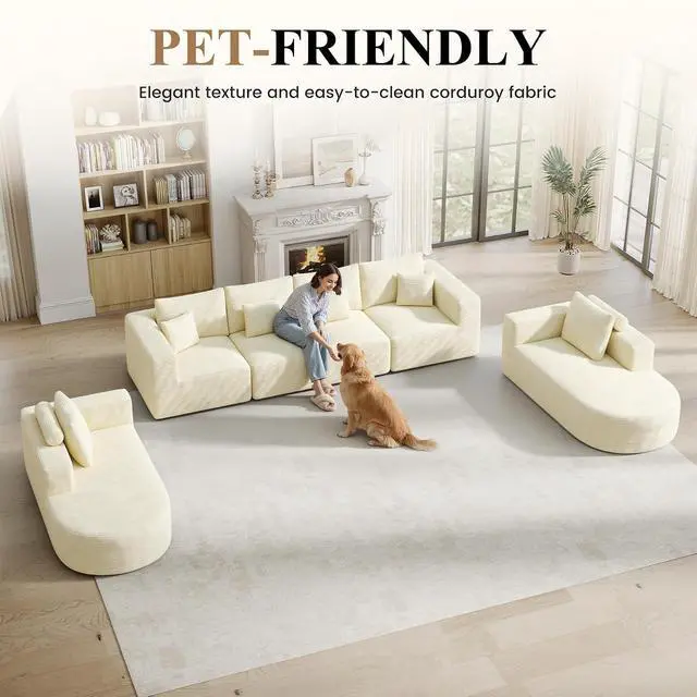 Alt view image 5 of 7 - Living Room Furniture Sets,Modern U Shaped Modular Sectional Sofa,Convertible Cloud Couches for Living Room,Comfy 4 Seater with 2 Chaise Furniture Set, Boneless Couch Sofa,1 PCS