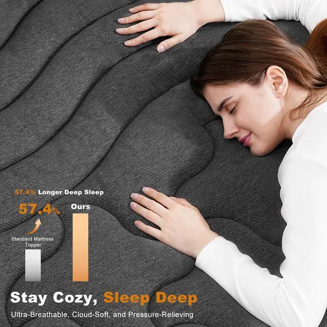 Alt view image 2 of 7 - Dual Layer 4 Inch Bamboo Twin XL Mattress Topper for College Dorm, 2 Inch Thick Soft Quilted Pillow Top Cover Plus 2 Inch Charcoal Gel Memory Foam Mattress Pad for Back Pain Relief