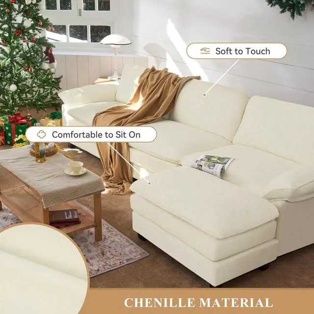 Alt view image 5 of 7 - 86" Modular Sectional Sofa,Comfy Cloud Couch Sectional Sofa,Loveseat Chenille Sleeper Deep Seat Sofas for Living Room,Bedroom and Apartment,Beige