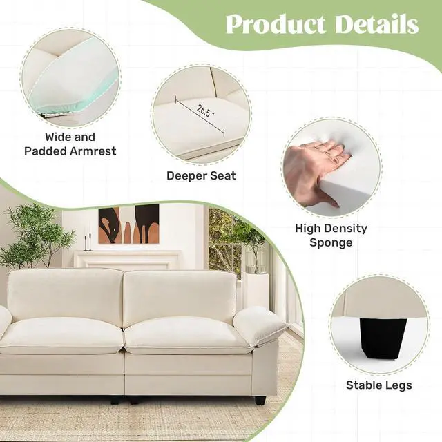 Alt view image 3 of 7 - 86" Modular Sectional Sofa,Comfy Cloud Couch Sectional Sofa,Loveseat Chenille Sleeper Deep Seat Sofas for Living Room,Bedroom and Apartment,Beige
