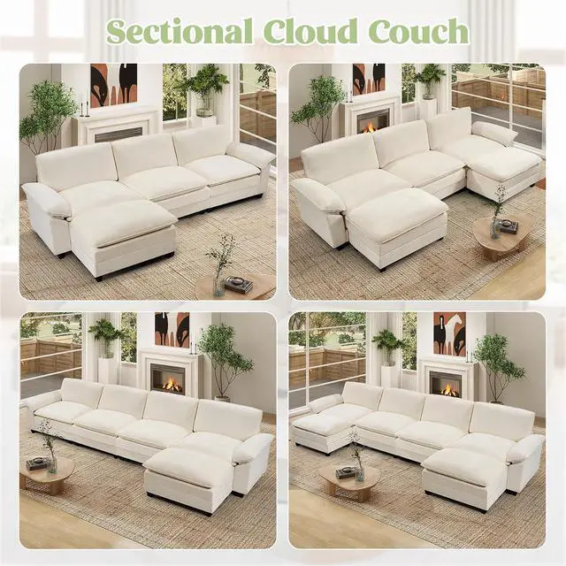 Alt view image 4 of 7 - 118" Modular Sectional Sofa,Comfy Cloud Couch Sectional Sofa,3 Seat Chenille Sleeper Deep Seat Sofas for Living Room,Bedroom and Apaent,Beige