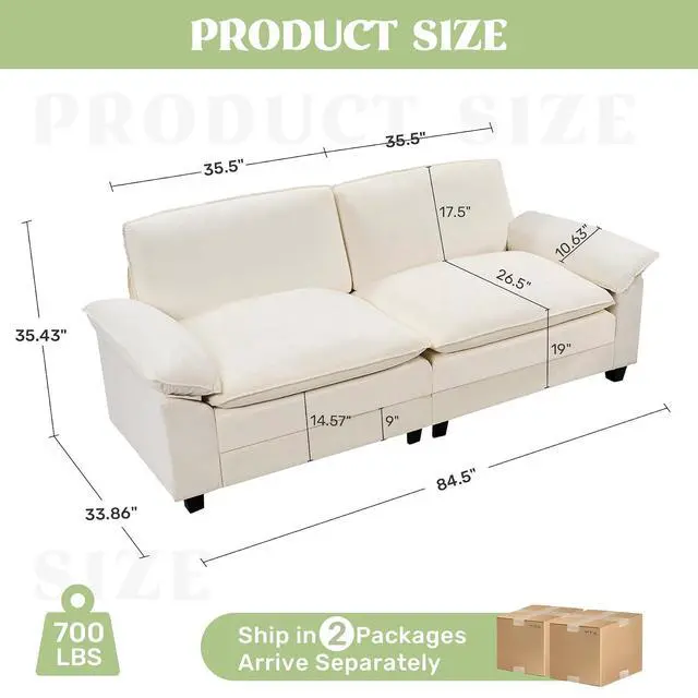 Alt view image 2 of 7 - 86" Modular Sectional Sofa,Comfy Cloud Couch Sectional Sofa,Loveseat Chenille Sleeper Deep Seat Sofas for Living Room,Bedroom and Apartment,Beige