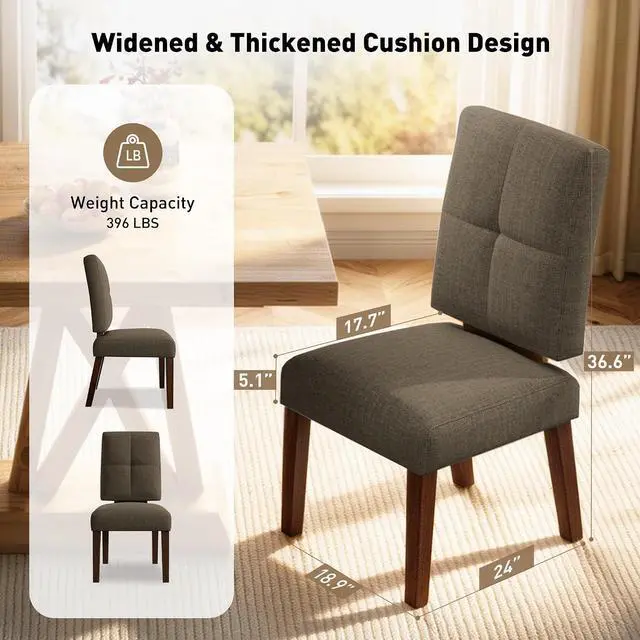Alt view image 2 of 7 - Wooden Dining Chairs Set of 4, Dining Room Chairs with Wood Legs, Cloud-Like Cushion & Reinforcement Structure Design for Kitchen/Living Room/Restaurant, Easy Assembly