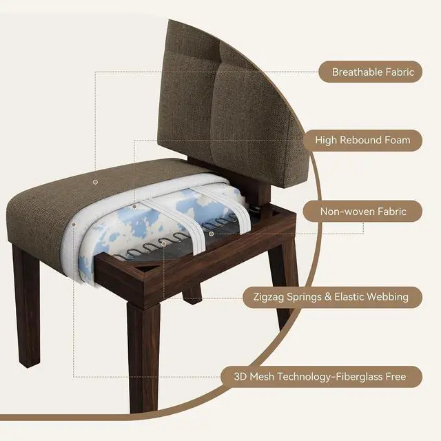Alt view image 4 of 7 - Wooden Dining Chairs Set of 6, Dining Room Chairs with Wood Legs, Cloud-Like Cushion & Reinforcement Structure Design for Kitchen/Living Room/Restaurant, Easy Assembly