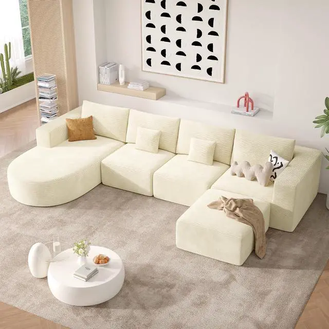 Main image of 134" Boneless Couches for Living Room,Large U-Shaped Modular Sectional Sofa with Convertible Ottoman,Modern Cozy Cloud Couch in a Box,Sponge Compression Deep Seat Sofas with Chaise,Beige,1pcs