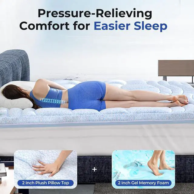 Alt view image 5 of 7 - Dual Layer 4 Inch Cooling Twin XL Mattress Topper for College Dorm, 2" Thick Soft Quilted Ice Silk Pillow Top Cover Plus 2" Gel Memory Foam Mattress Pad for Back Pain Relief