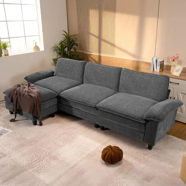 Alt view image 5 of 5 - 86" Modular Sectional Sofa,Comfy Cloud Couch Sectional Sofa,Loveseat Chenille Sleeper Deep Seat Sofas for Living Room,Bedroom and Apartment,Dark Gary