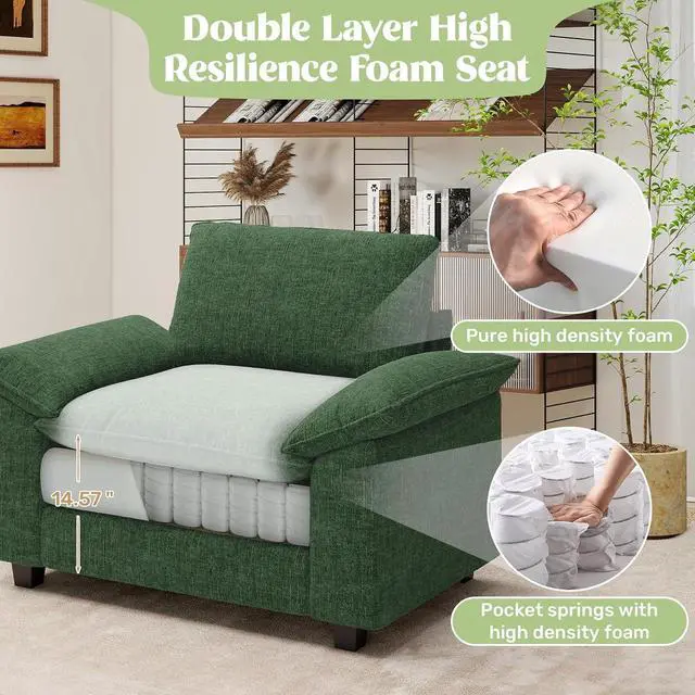 Alt view image 4 of 4 - 49" Single Sofa Seat,Comfy Cloud Couch Sectional Sofa, Chenille Sleeper Deep Seat Sofas for Living Room,Bedroom and Apartment,Green