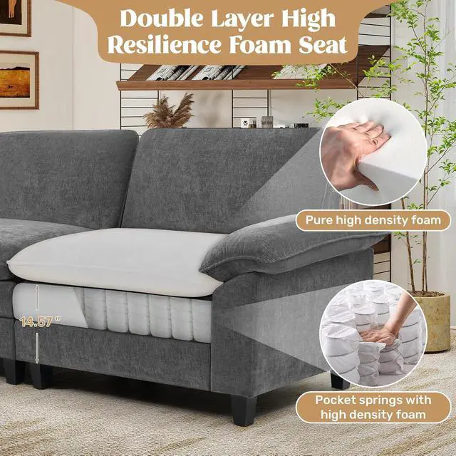 Alt view image 3 of 5 - 86" Modular Sectional Sofa,Comfy Cloud Couch Sectional Sofa,Loveseat Chenille Sleeper Deep Seat Sofas for Living Room,Bedroom and Apartment,Dark Gary