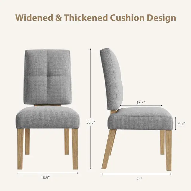 Alt view image 2 of 7 - Wooden Dining Chairs Set of 4, Dining Room Chairs with Wood Legs, Cloud-Like Cushion & Reinforcement Structure Design for Kitchen/Living Room/Restaurant, Easy Assembly