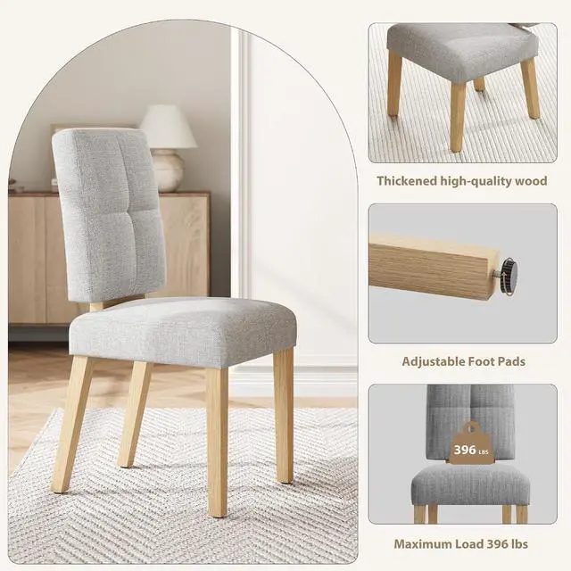 Alt view image 6 of 7 - Wooden Dining Chairs Set of 4, Dining Room Chairs with Wood Legs, Cloud-Like Cushion & Reinforcement Structure Design for Kitchen/Living Room/Restaurant, Easy Assembly