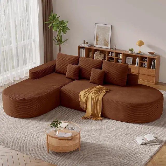 Main image of 112" Modern Curved Cloud Couch, Corduroy Boneless Couches for Living Room with Deep Seat, Memory Foam Compressed Modular Sectional Sofa, No Assembly Required,Brown 1 PCS