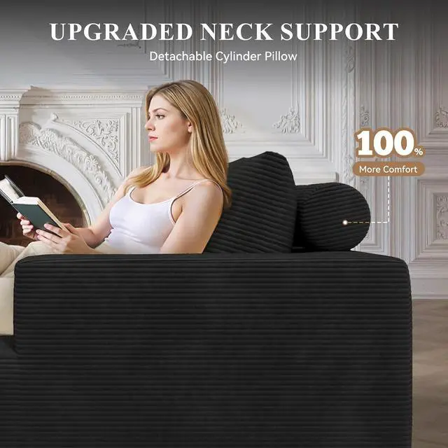 Alt view image 5 of 7 - 134" Boneless Couches for Living Room,Large U-Shaped Modular Sectional Sofa with Convertible Ottoman,Modern Cozy Cloud Couch in a Box,Sponge Compression Deep Seat Sofas with Chaise,Black,1pcs