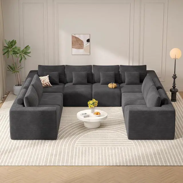 Main image of Modern U Shaped Modular Sectional Sofa, Convertible Oversized Cloud Couches for Living Room, Comfy 8 Seater Corduroy Boneless Couch Sofa Set, No Assembly Required, Beige 1 PCS