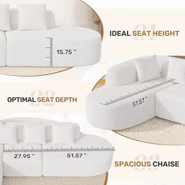 Alt view image 4 of 7 - 114 Inch Boneless Couches for Living Room,Modern Modular Sectional Sofa with Chaise,L-Shape Cloud Sectional Couch,No Assembly Required,Beige